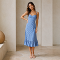 Blue Floral Spaghetti Strap Midi Dress